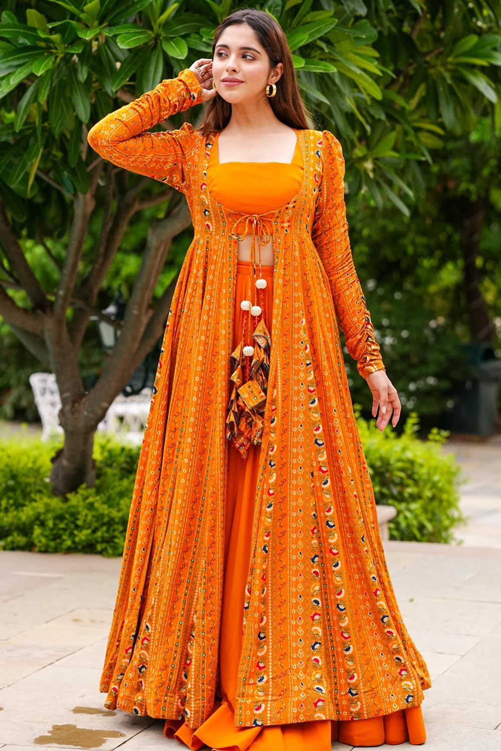 Carrot Orange Georgette Flared Style Plain Lehenga With
