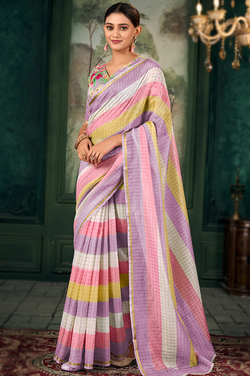 Chanderi Multi Color Printed Casual Wear Saree