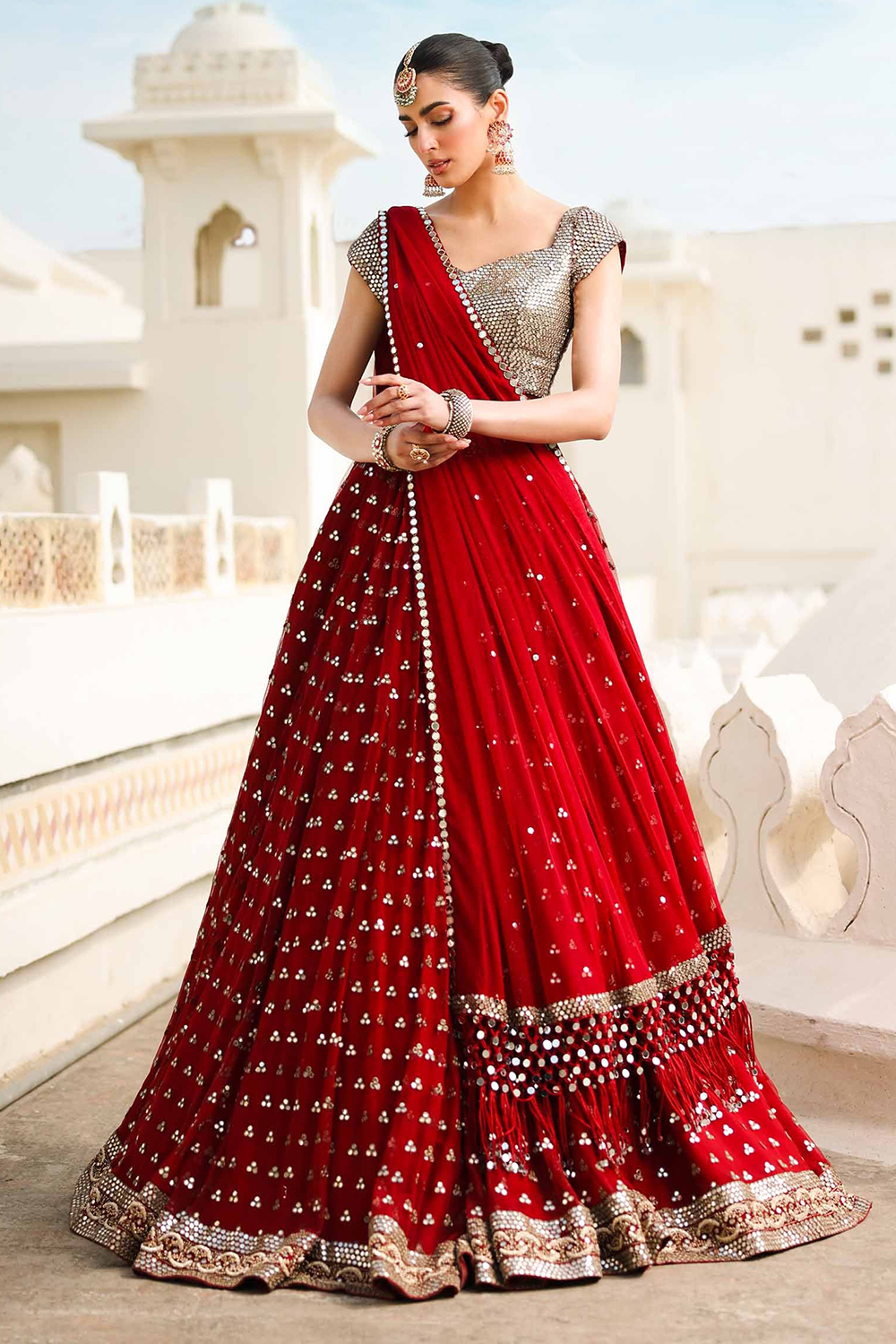 cherry red a line dress A-Line Wedding Gown with Red Lace