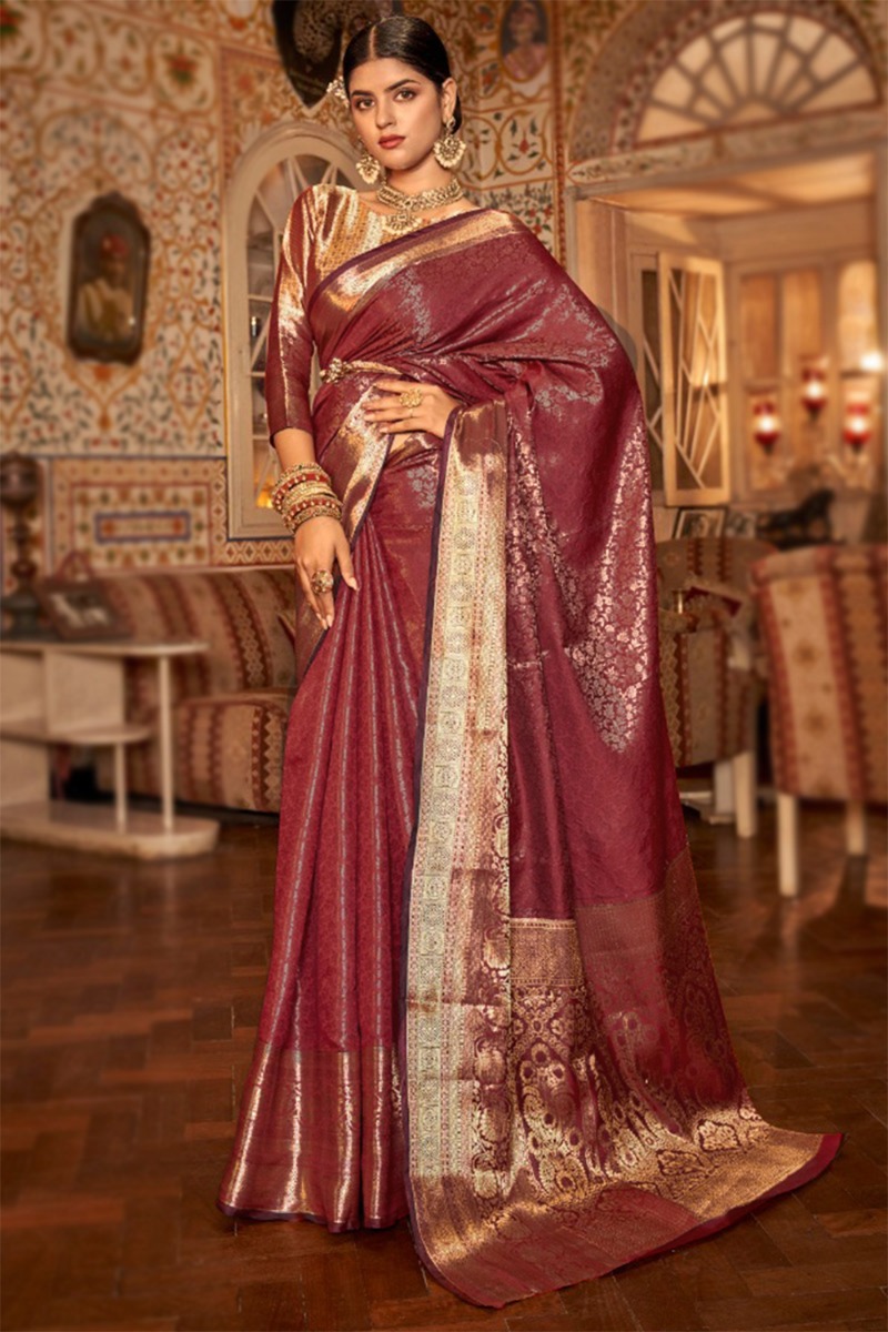 Chilly Red Kanchipuram Silk Woven Zari Saree