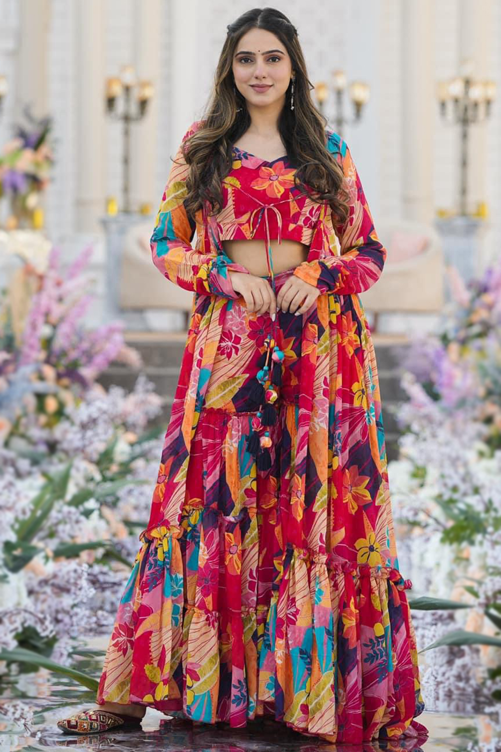 Chinnon Printed Red Indo-Western Sharara Suit LSTV132254