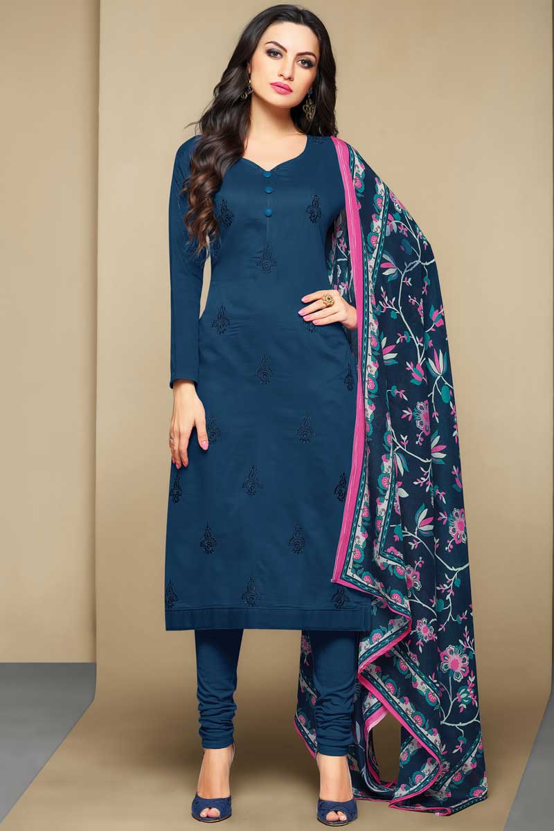 Online Wedding Blue Churidar Suit with Hand Work LSTV0460