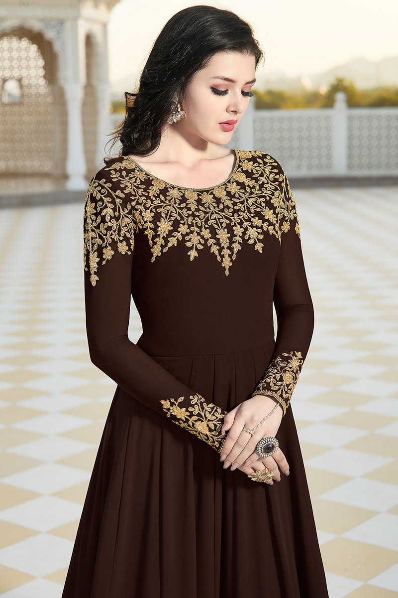 Coffee Brown Georgette Embroidered Anarkali Suit