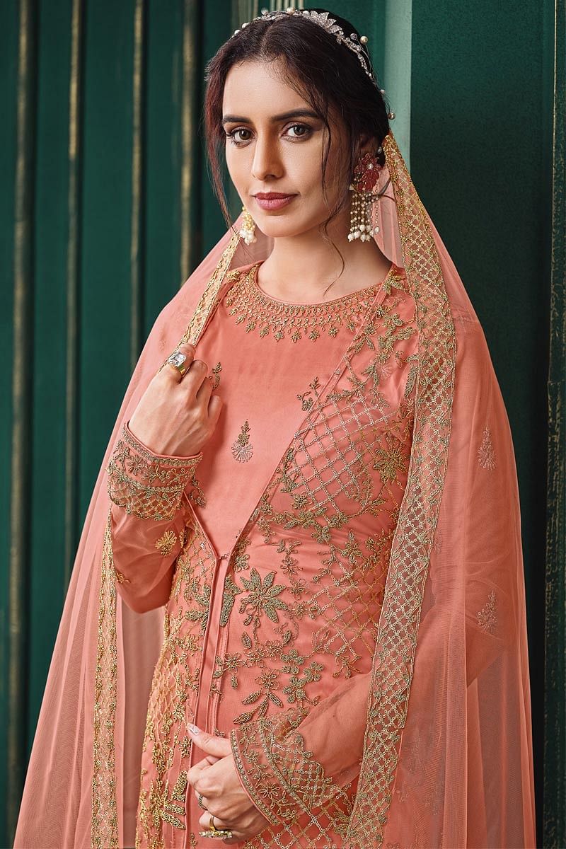 Buy Costume Net Coral Peach Trouser Suit LSTV113512