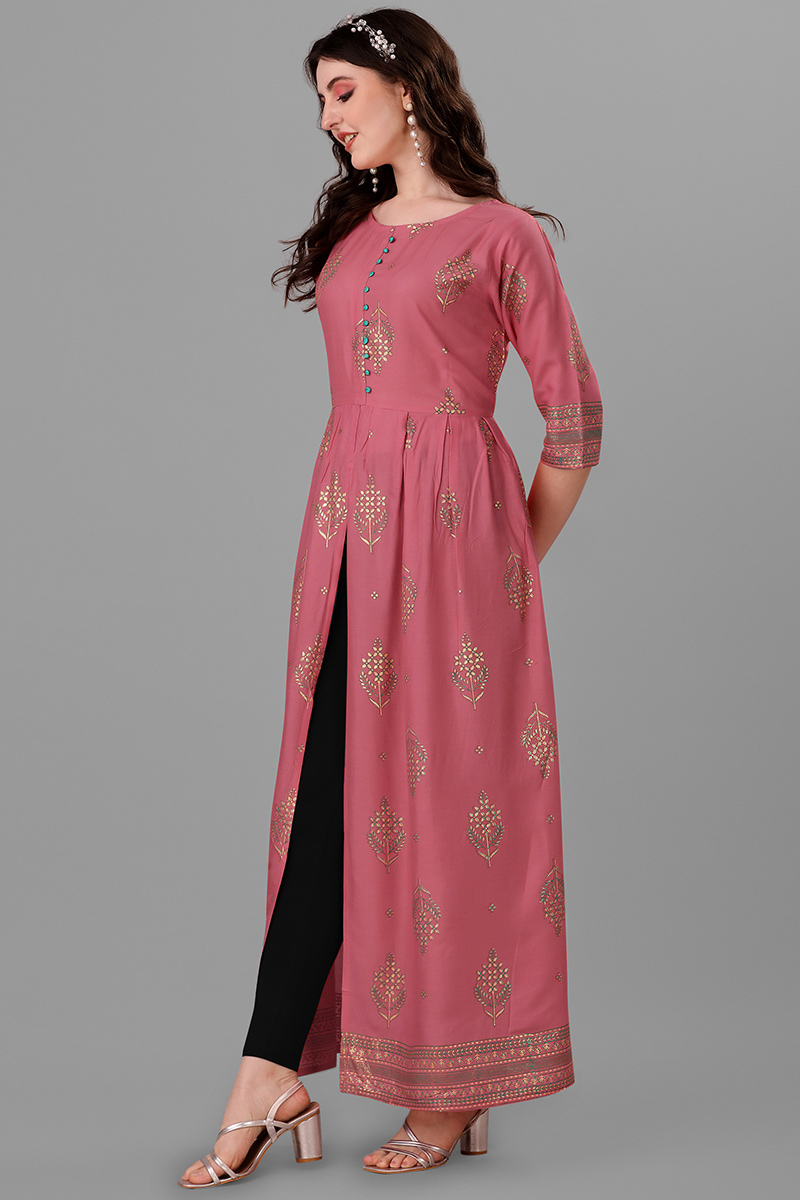 Foil Print Coral Pink Kurti LKV002351