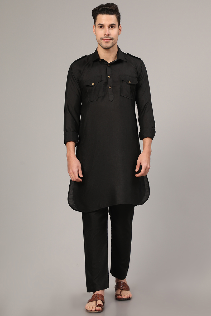 Black kurta pajama for men sale