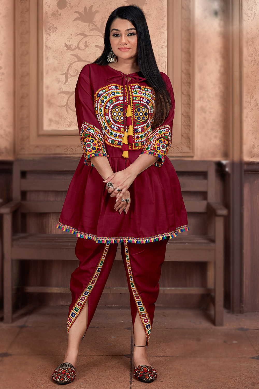 Dhoti Pakistani Tulip Salwar Suit Black Cotton Embroidered Frock