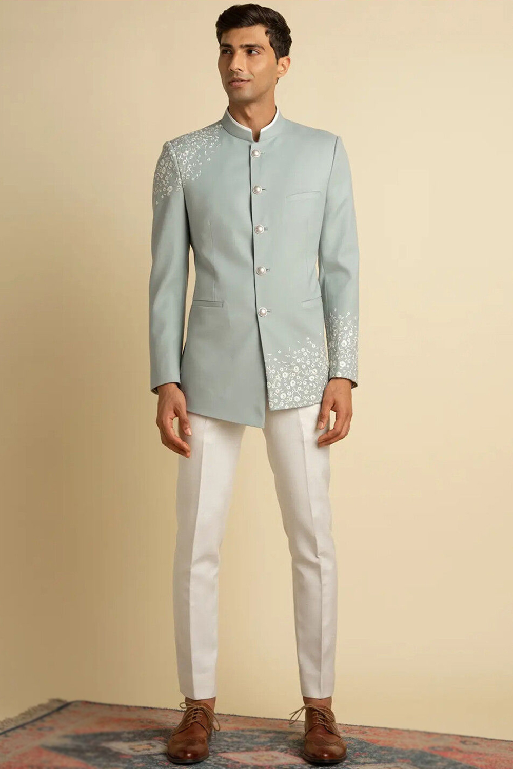 Dress Mint Colour Coat Cotton Embroidered Jodhpuri Style Men's