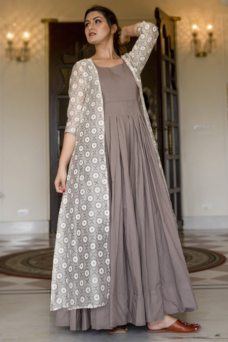 Online Fashion Boutiques Cotton Muslin Grey Beige Jacket Style