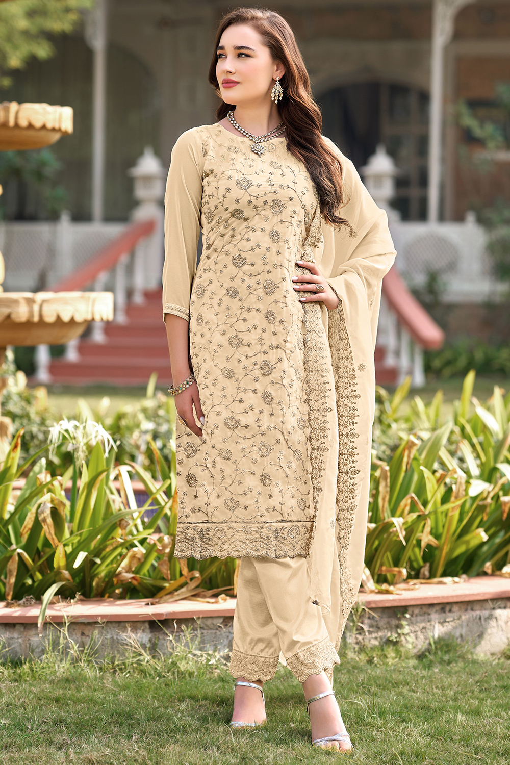 beige dress semi formal Flutter-Sleeve Long Formal Prom Dress