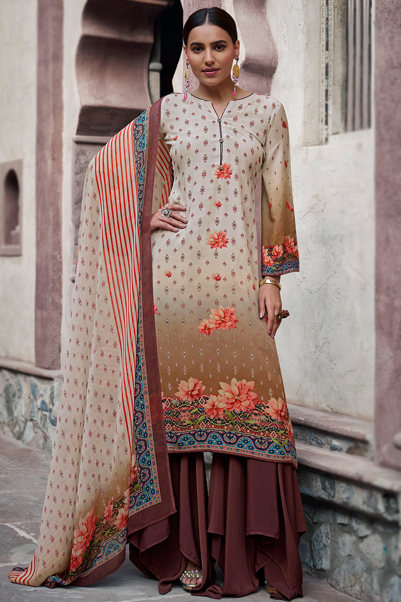 Buy Festival Wear Crepe Beige Printed Palazzo Suit LSTV122923