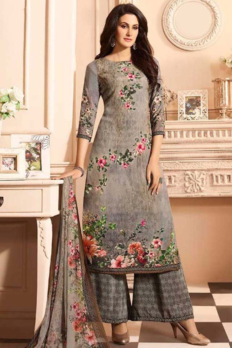 Buy Crepe Printed Palazzo Pant Suit In Grey Colour Online LSTV03607 Andaaz Fashion