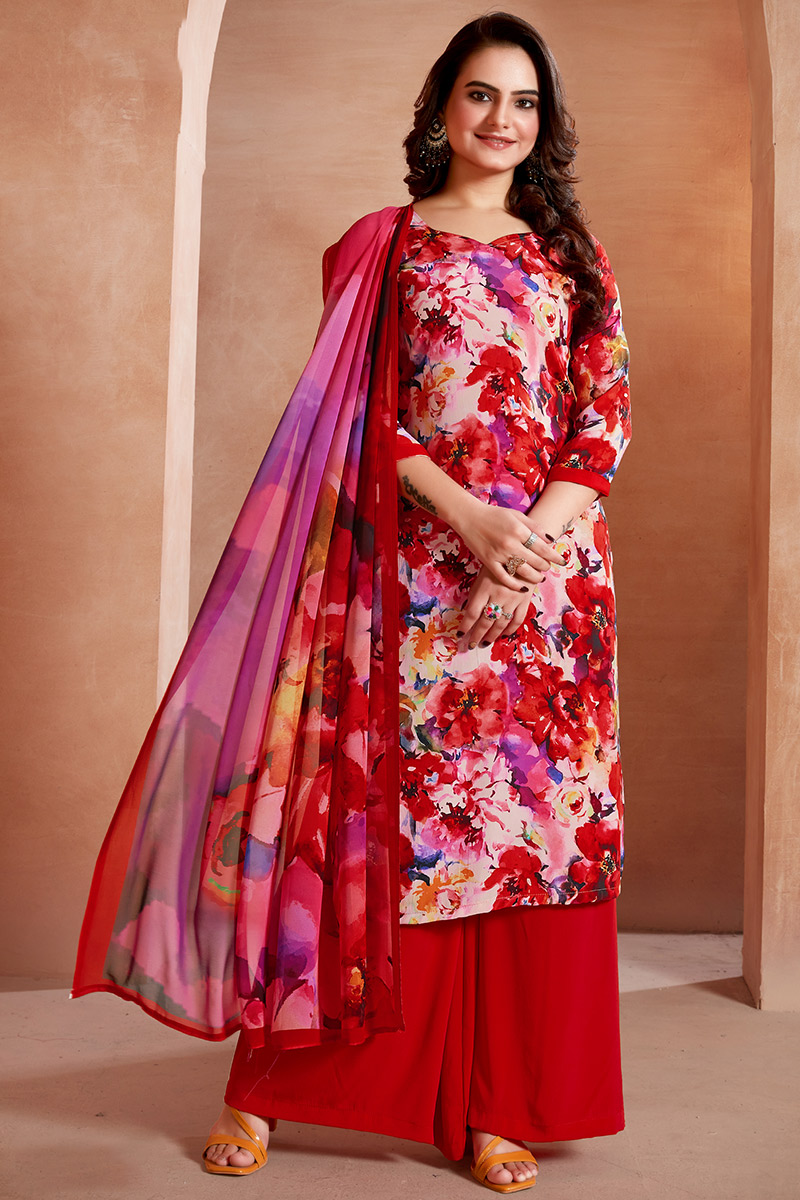 Crepe Red Printed Casual Wear Palazzo Suit LSTV127513