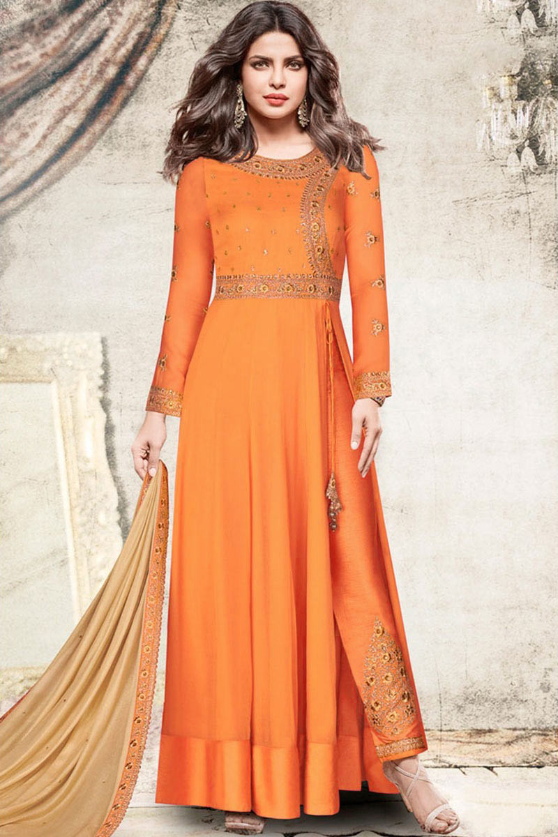 orange anarkali dress
