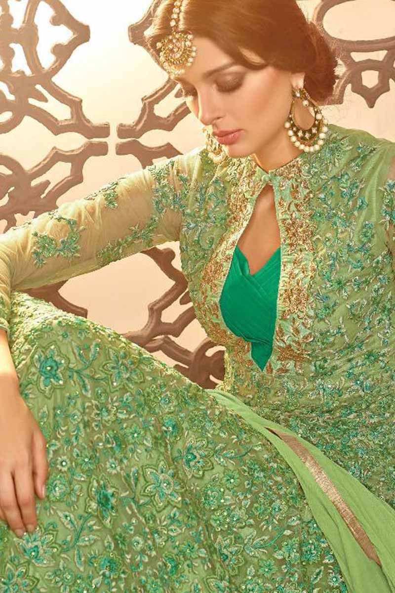 Buy Attractive Net Green Anarkali Suit Online - LSTV01992 | Andaaz Fashion