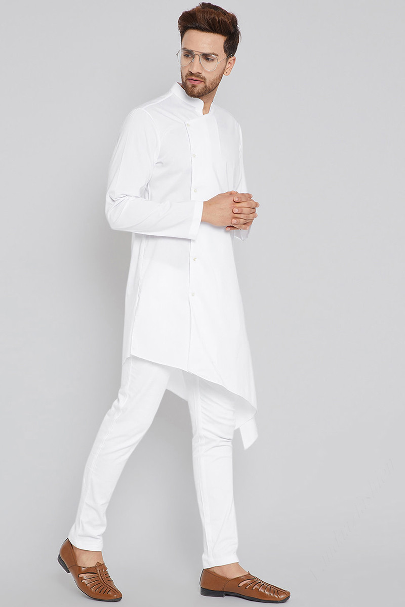 Buy Cotton White Plain Men Kurta Pajama Online - MKPV0452 | Andaaz Fashion