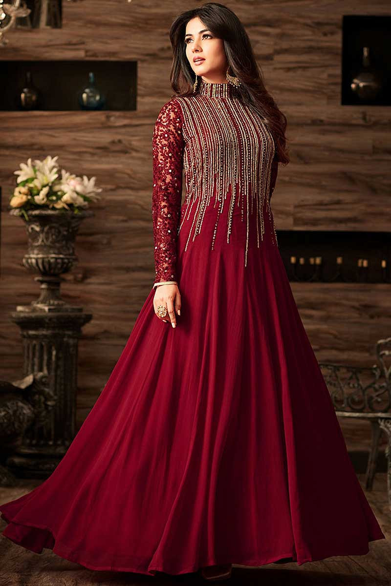 maroon gown with dupatta
