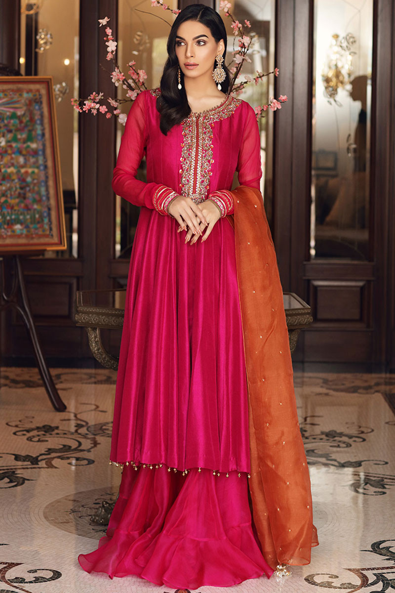 Wedding Shop Online Rani Pink Sharara Suit with Resham, Stone And ...
