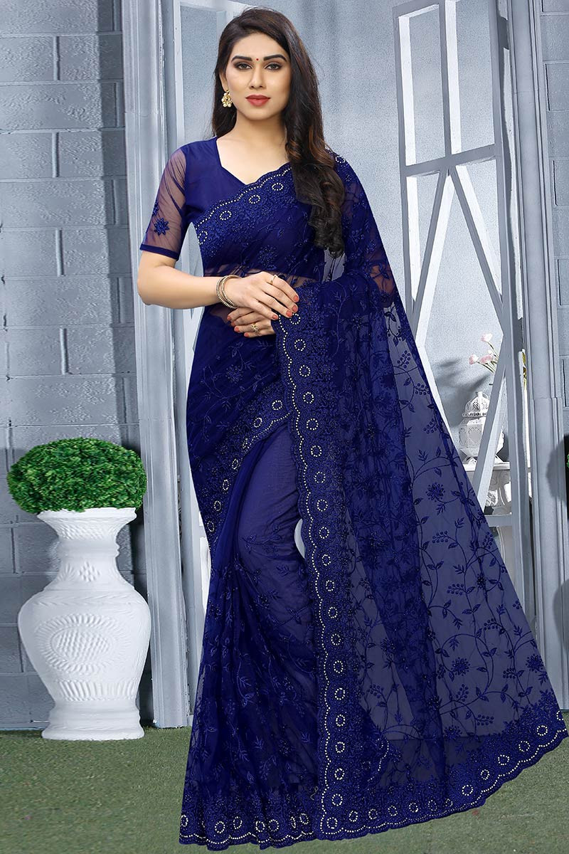 blue colour party wear saree