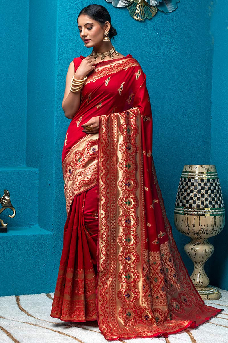 Red Banarasi Silk Saree|SARV113941