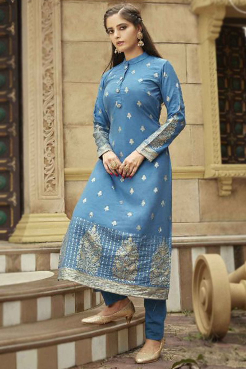 Buy Queenley Women Navy blue Cotton Straight Knee Length Chikankari Kurti  Online at Best Prices in India  JioMart