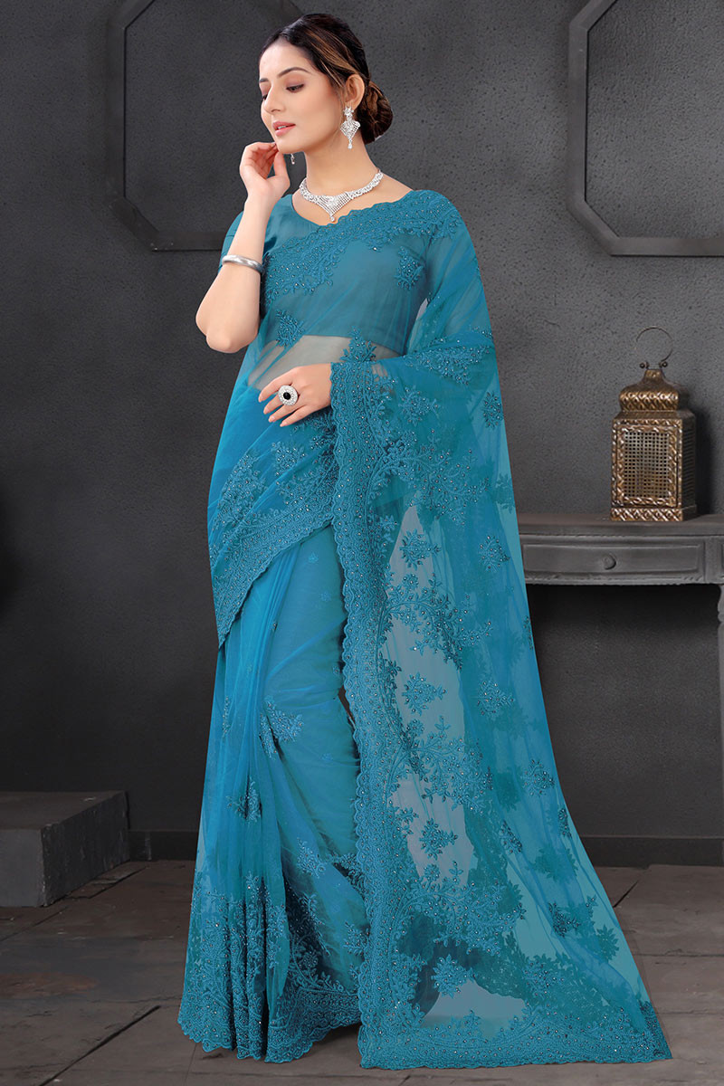 Net new latest Embroidery Saree for Indian Ethnic Wedding Party wear Sari