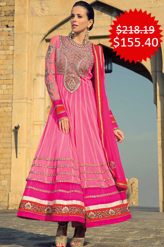 Pink Net Anarkali Churidar suit