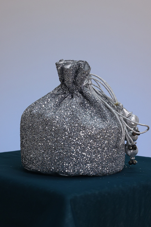 Shimmer Silk Silver Potli