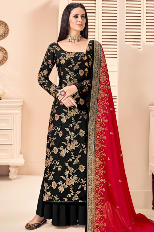Woven Zari Jacquard Dark Black Trouser Suit