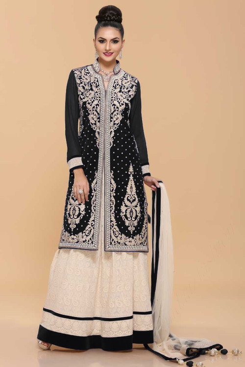 Buy Black Elbow Sleeve Cutdana Work Plus Size Kurtis Online for Women in USA