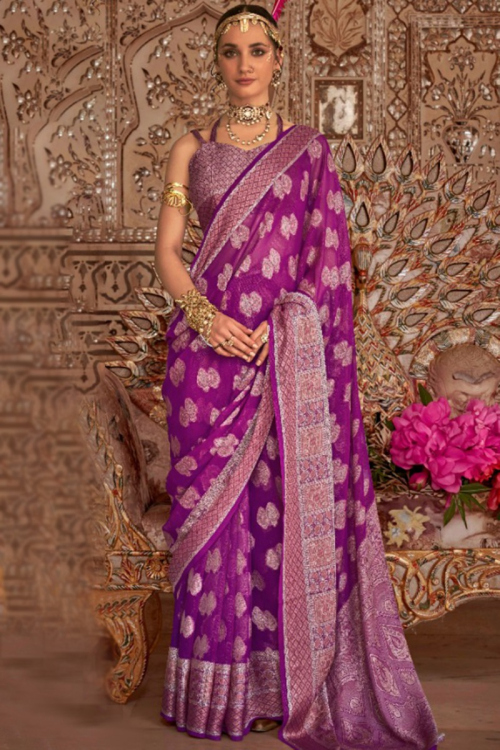 Plum Purple Georgette Weaved Light Weight Saree 