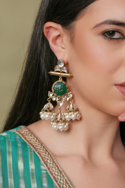Dark Green Earrings With Stone For Festival 