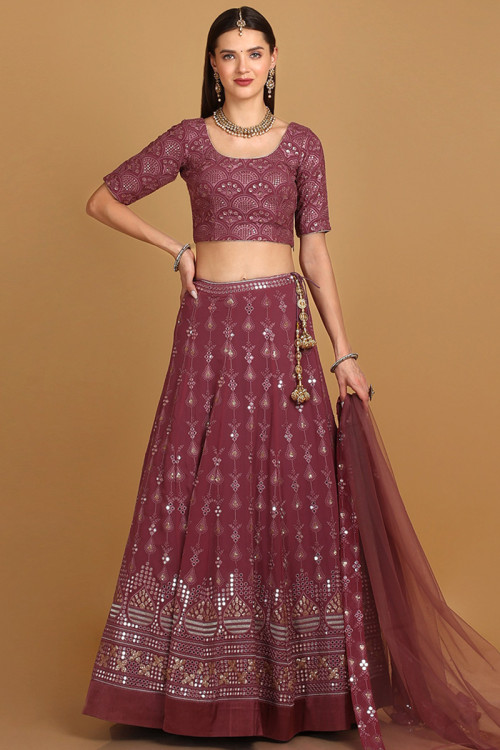 Lehenga in Mauve Mauve Georgette for Party Wear with Thread Work