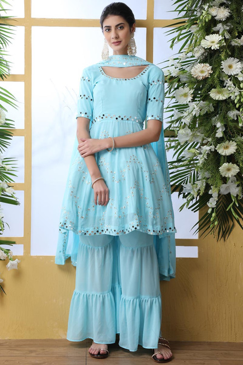 Buy Frock Style Georgette Sharara Suits Online for Women in USA