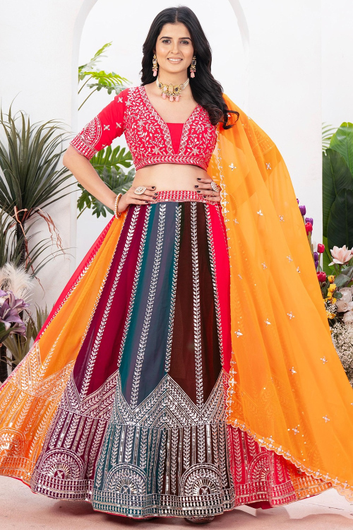Multi color Georgette Lehenga With Sequins For Diwali