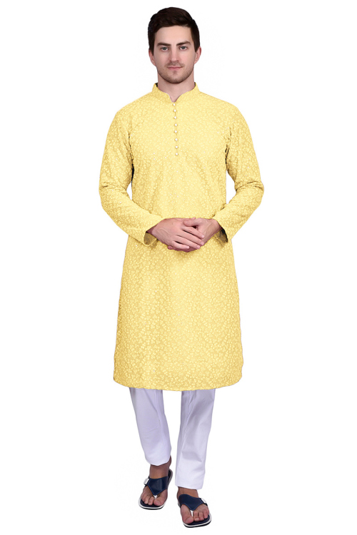 Yellow punjabi kurta deals