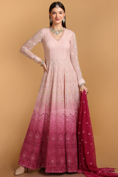 Embroidered Georgette Pink Anarkali Suit for Eid