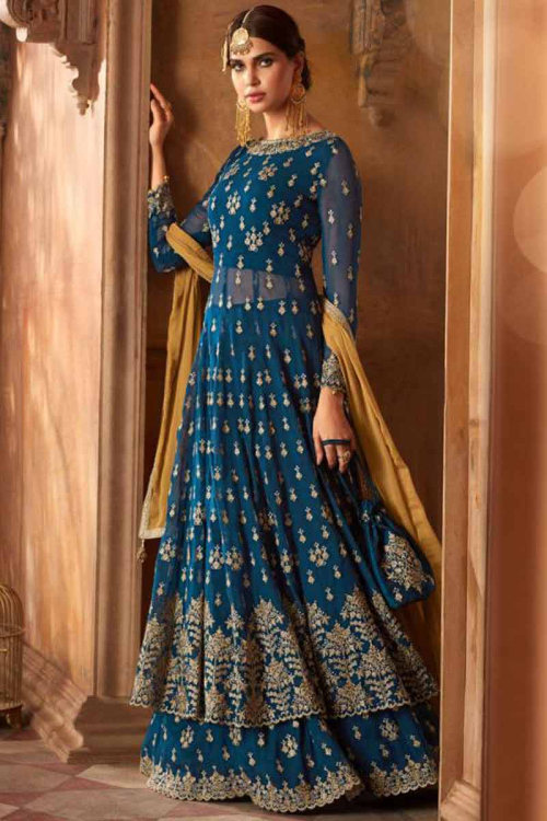 Aegean Blue Georgette Lehenga with Georgette Choli