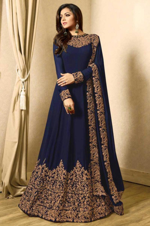 Blue Georgette Embroidered Anarkali Suit