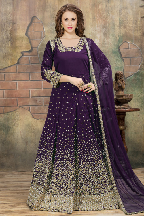 Buy Elegant Silk Anarkali Suit In Purple Color Online - lstv0606 ...