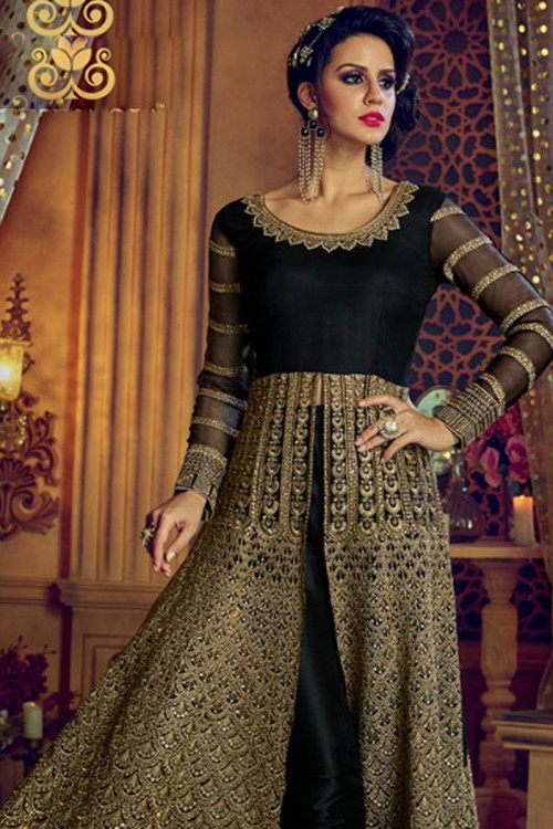 Buy Black Silk Anarkali Suit With Resham Work Online - LSTV0602 Andaaz ...