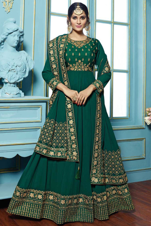 Brunswick Green Georgette Anarkali Suit With Resham Work | LSTV0009
