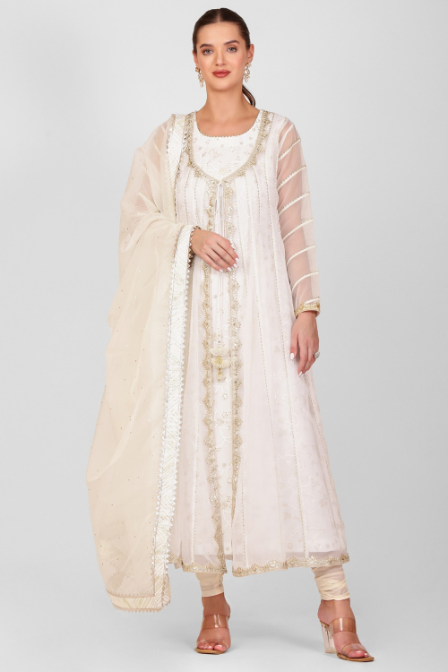 Noor Off-White Georgette Anarkali with delicate lace work 