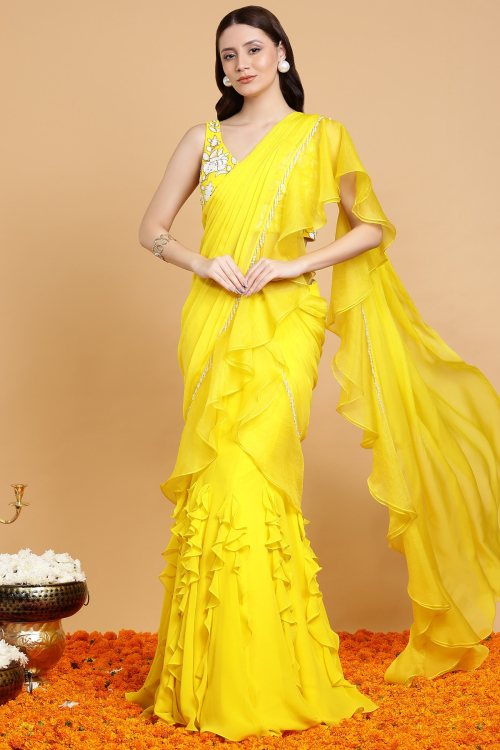 GUSTAKHIYAN – Sunhera Gul Handcrafted Luxe Pre-Draped Saree