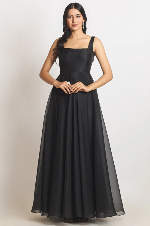 Elegant Black Organza Party Wear Gown
