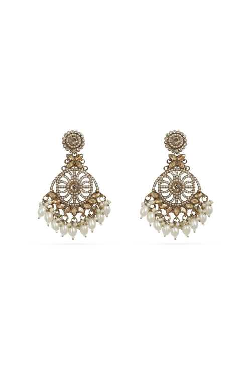 Gold Pearl Dangle Earrings with Gold-Plated Finish