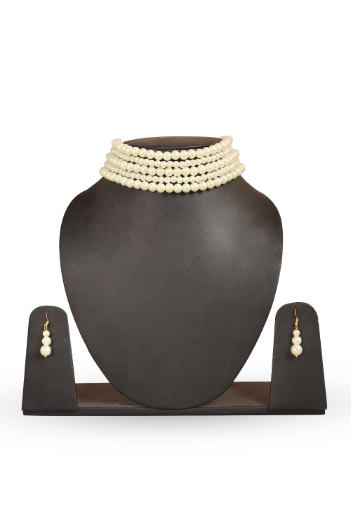 Classic Multi-Strand Pearl Choker Set with Drop Earrings