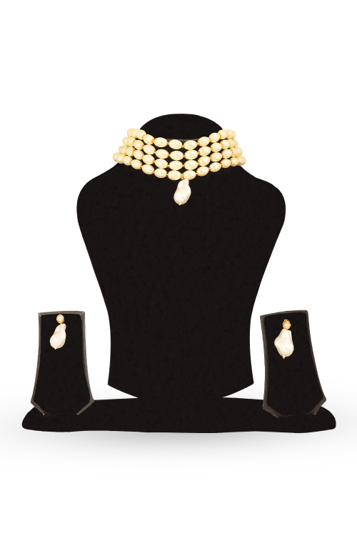  Pearl Drop Choker With Earring Set