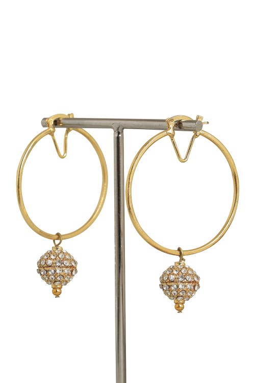 Gold Stone Work Hoop Earrings with Gold-Plated Design