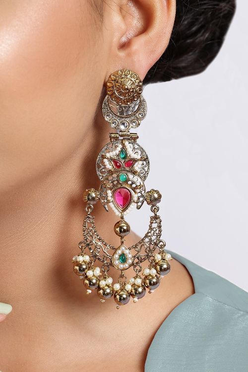 Multi Color Traditional Stone Earrings For Festival 